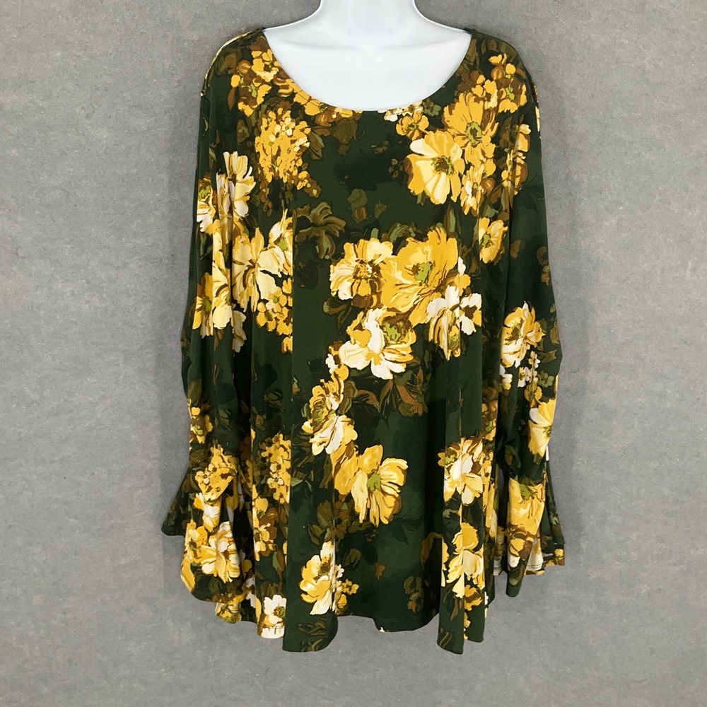 Susan Graver‎ 3XL Tunic Top Bell Sleeve Bloomcore Stretch Office Mature Modest